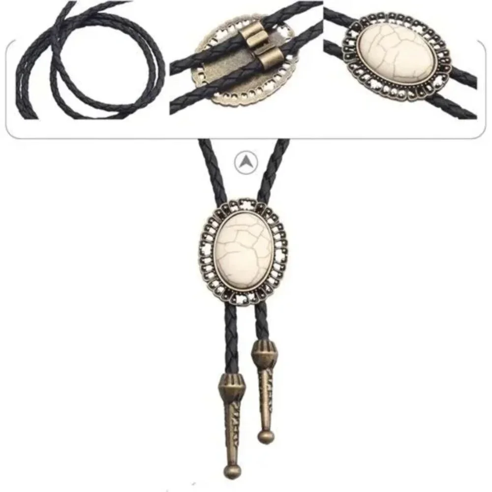 Cowhide Bolo Western Tie for Men and Women Pl0065-white Gold
